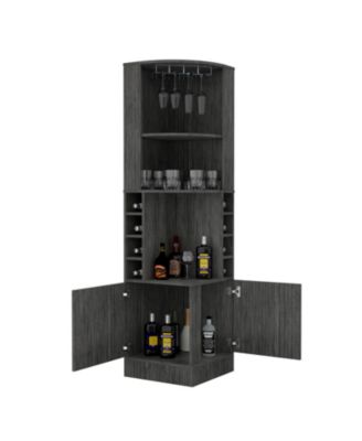 Elegant Home Bar Cabinet with Two Doors 8 Liquor Cubbies Display Area and Upper Shelf