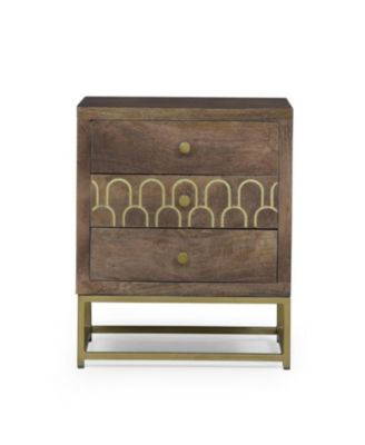 Gold Fish Scale 3-Drawer Mango Wood Contemporary Side Table