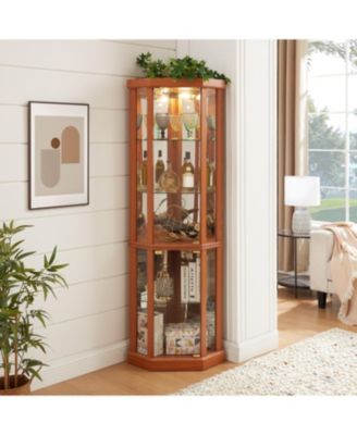 Corner Lighted Curio Cabinet - Dark Oak