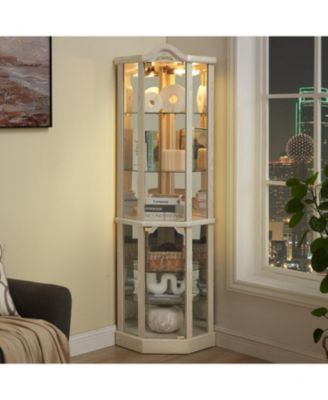 Streamdale Lighted Corner Curio Cabinet - Adjustable Shelves - White