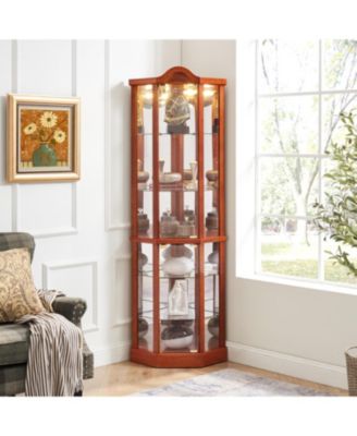 Streamdale Lighted Corner Curio Cabinet - Adjustable Shelves - OAK