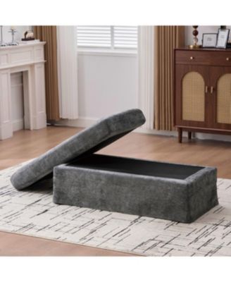 Streamdale 46" Wide Modern Chenille Ottoman with Black Metal Legs,