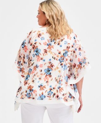 Plus Size Printed Poncho