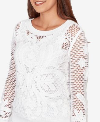 Petite Crochet Pullover Sweater
