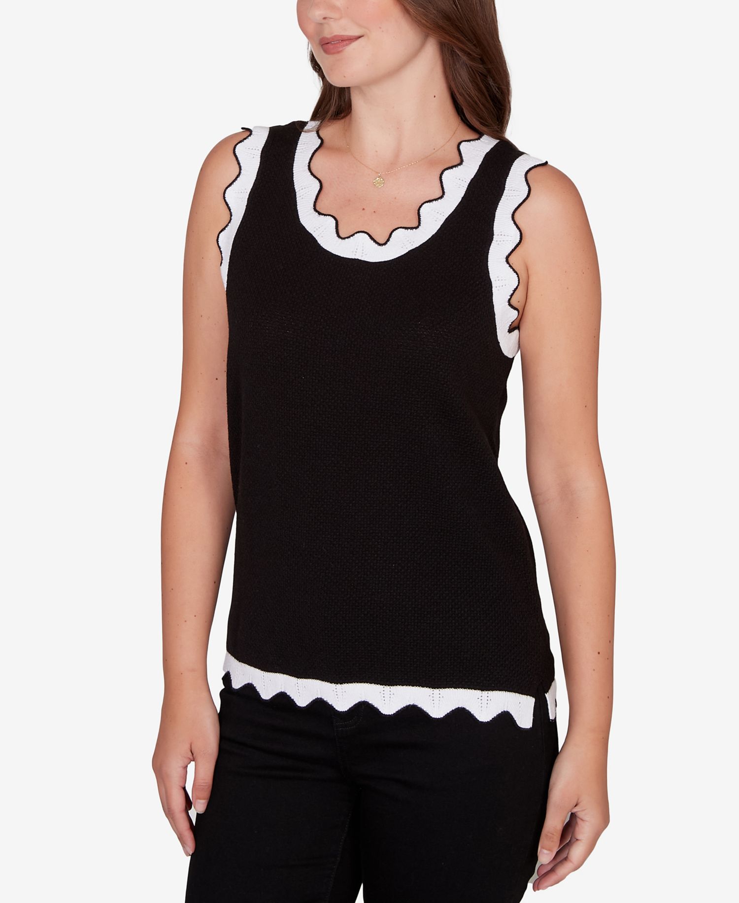 Petite Scallop Trim Sweater Tank Top