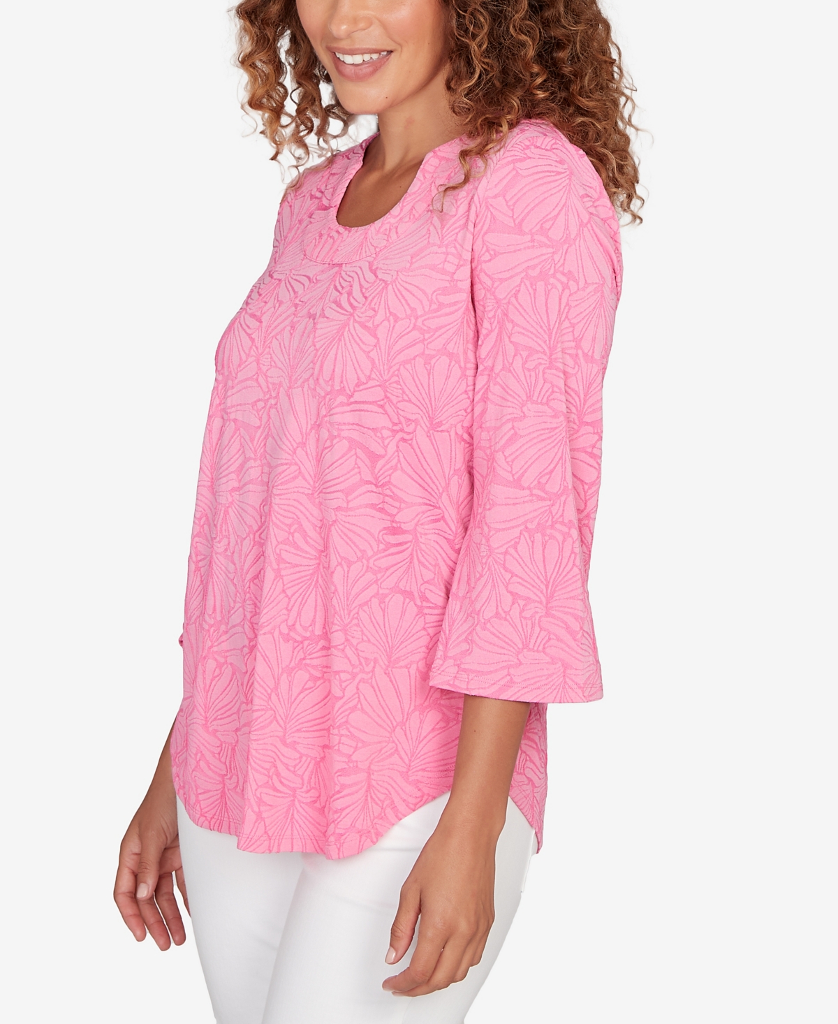 Ruby Rd. Petite Horseshoe Neck Solid Floral Jacquard Top