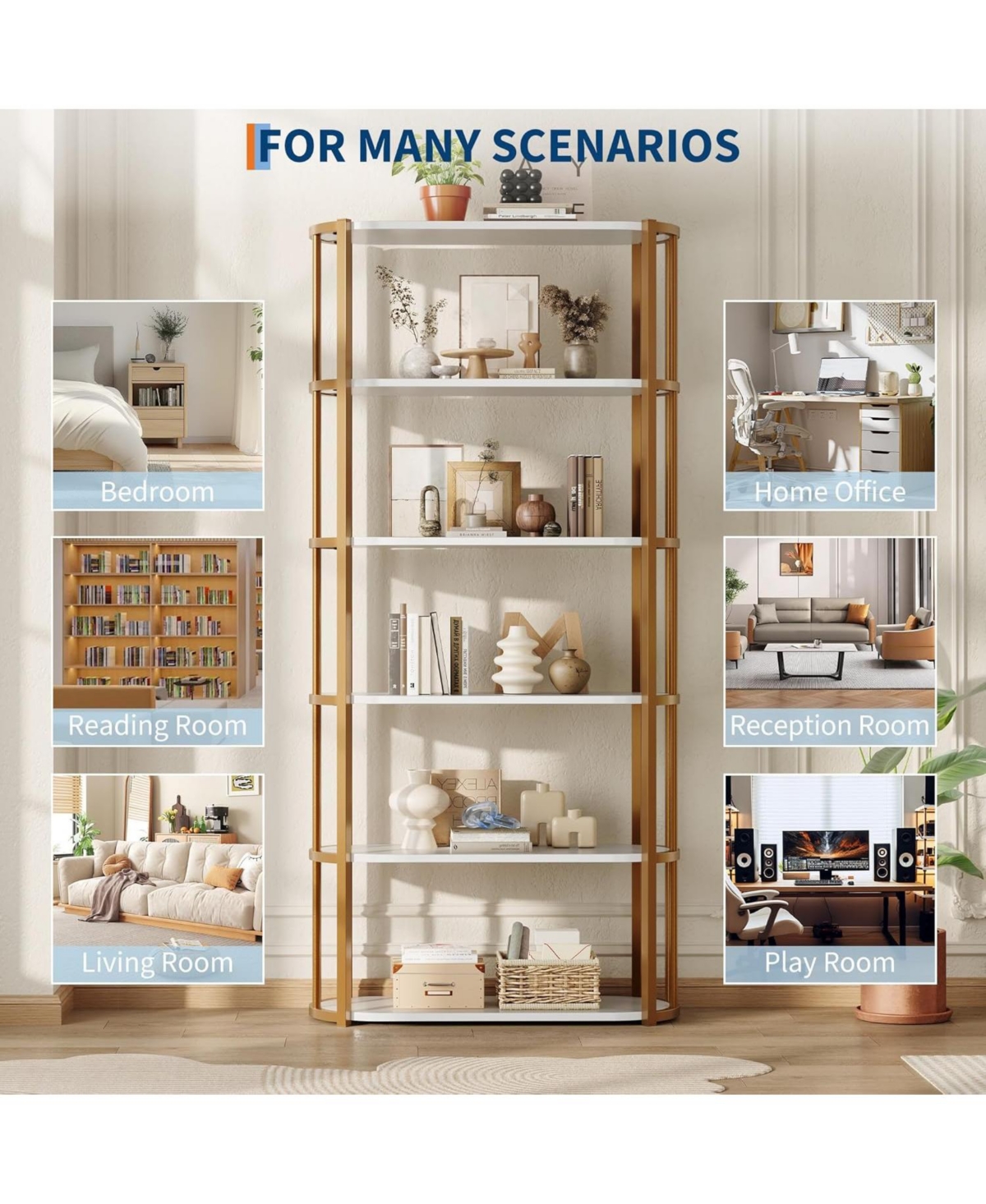 gaomon 6-Tier Wooden Bookshelf, 71" Industrial Tall Bookcase with Metal Frame, Large Open Storage Shelf for Living Room, Bedroom, Office