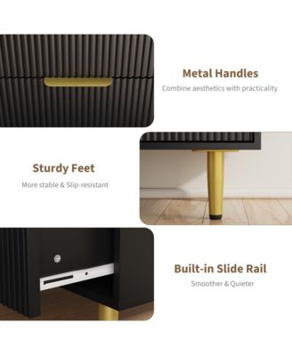Fluted Dresser for Bedroom,Wooden Chest of Drawers with Metal Handle & Feet