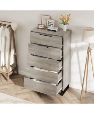 5 Drawer Tall Dresser for Bedroom, 50" Vertical Storage Chest Organizer for Living Room, Entryway, Ash Grey