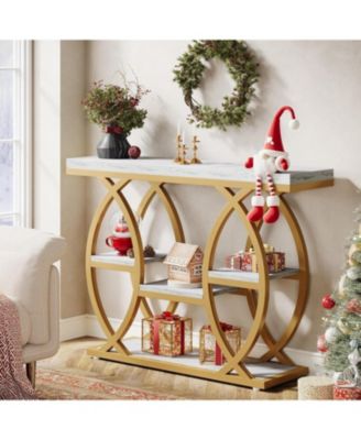 39.4" Console Table, Industrial 4-Tier Sofa Table Entryway Table, Narrow Wood Accent Tables with Metal Frame