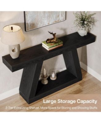 Farmhouse Console Table, 55-Inch Rustic Sofa Table with Storage, Black