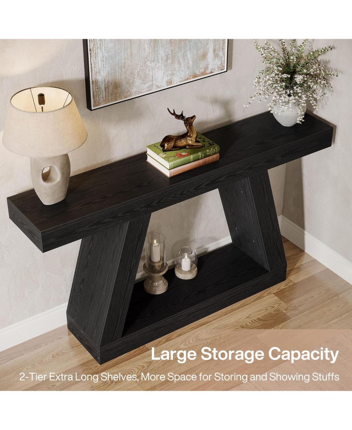 Tribesigns Farmhouse Console Table, 55-Inch Rustic Sofa Table with Storage, Black