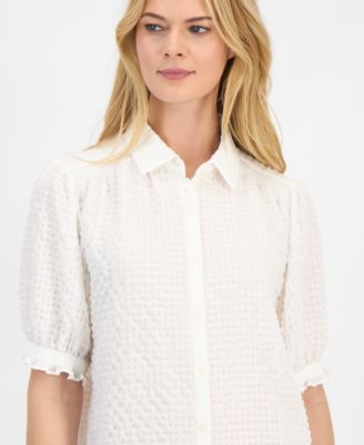 Women's Checked Short-Sleeve Smocked Blouse