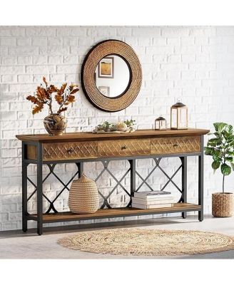 70.86" Extra Long Console Sofa Table with 3 Drawers, Industrial 2-Tier Entryway Table Behind The Couch for Living Room, Entryway