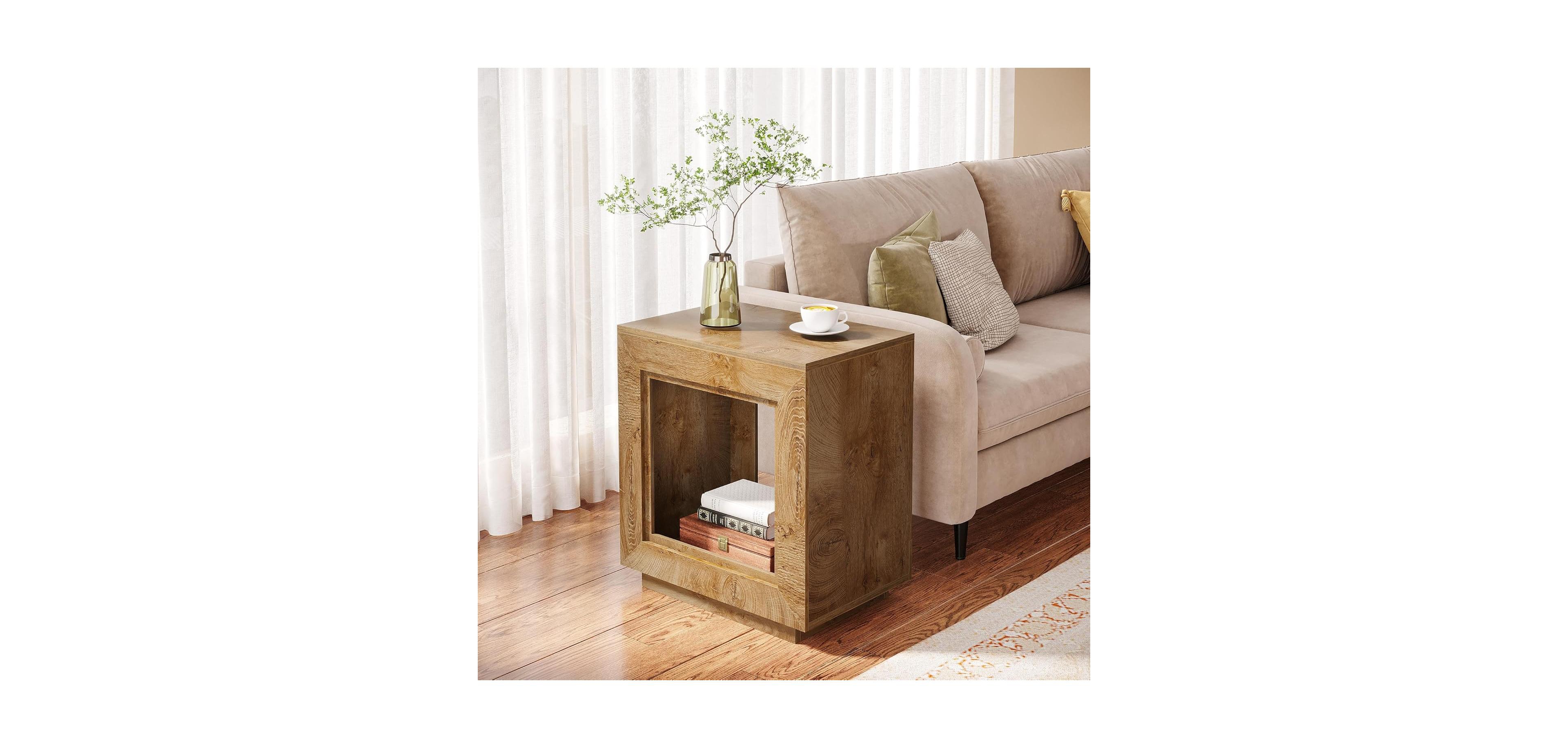 Tribesigns Rustic Wood End Table, 2 Tiered Square Side Table with Storage Shelf, Industrial Sofa Side Table for Living Room, Entrance