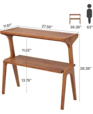 2-Tier Tall End Table with Storage Shelves, Slim Couch Side Table for Living Room, Narrow Bedside Table