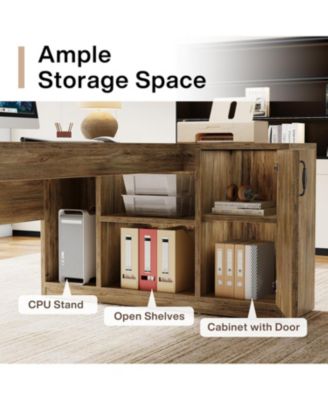 70.8" Executive Desk with File Cabinet, L-Shaped Office Desk with Storage Shelves