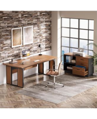 63   L-Shaped Executive Desk, Office Table with 39.37-Inch Drawers Cabinet, Large Computer Desk