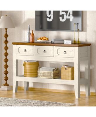 47" Farmhouse Console Table for Entryway, Narrow Rustic Entryway Table with 3 Drawer and Large Storage Shelf, Easy Assembly Furniture