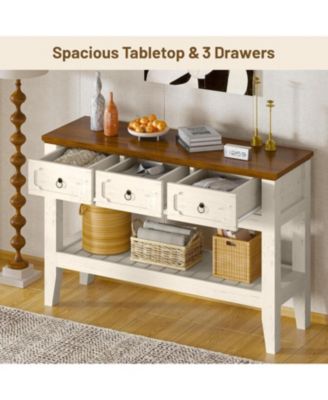 47" Farmhouse Console Table for Entryway, Narrow Rustic Entryway Table with 3 Drawer and Large Storage Shelf, Easy Assembly Furniture