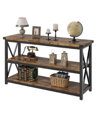47" Long Console Table, 3-Tier Entryway Table with Storage Shelves, Rectangular Sofa Table for Entryway,"dustrial Entry Table for EntrywayBrown