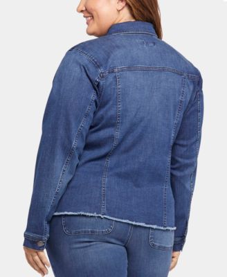 Plus Size Frayed Hem Denim Jacket