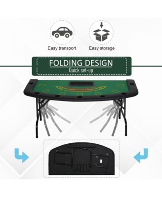 72Inch Foldable Poker Table with Professional Layout and Cup Holders for 7 Players Casino Style Green Felt Blackjack Table for Home Game Rooms