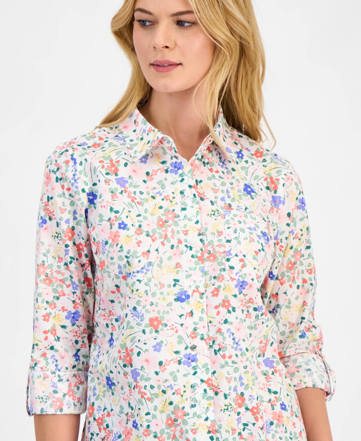 Nautica Women's Patterned Roll-Tab Shirt