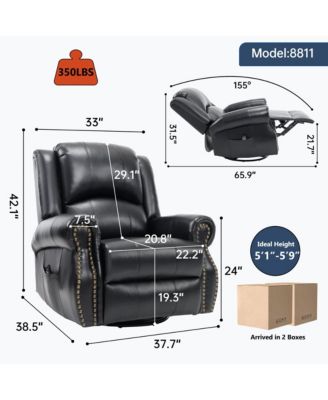 Faux Leather Recliner Chair Rocker Swivel Chair Manual Recliner with Heat & Massage