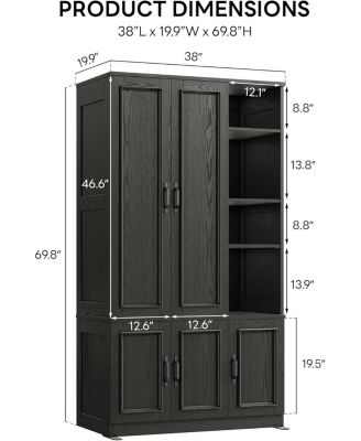 Black Armoire Wardrobe Closet 70" H, 5 Doors Bedroom Wooden Wardrobe with 4 Storage Shelves and Hanging Rod