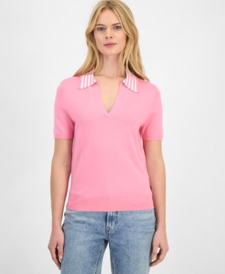 Women's Striped Johnny-Collar Sweater