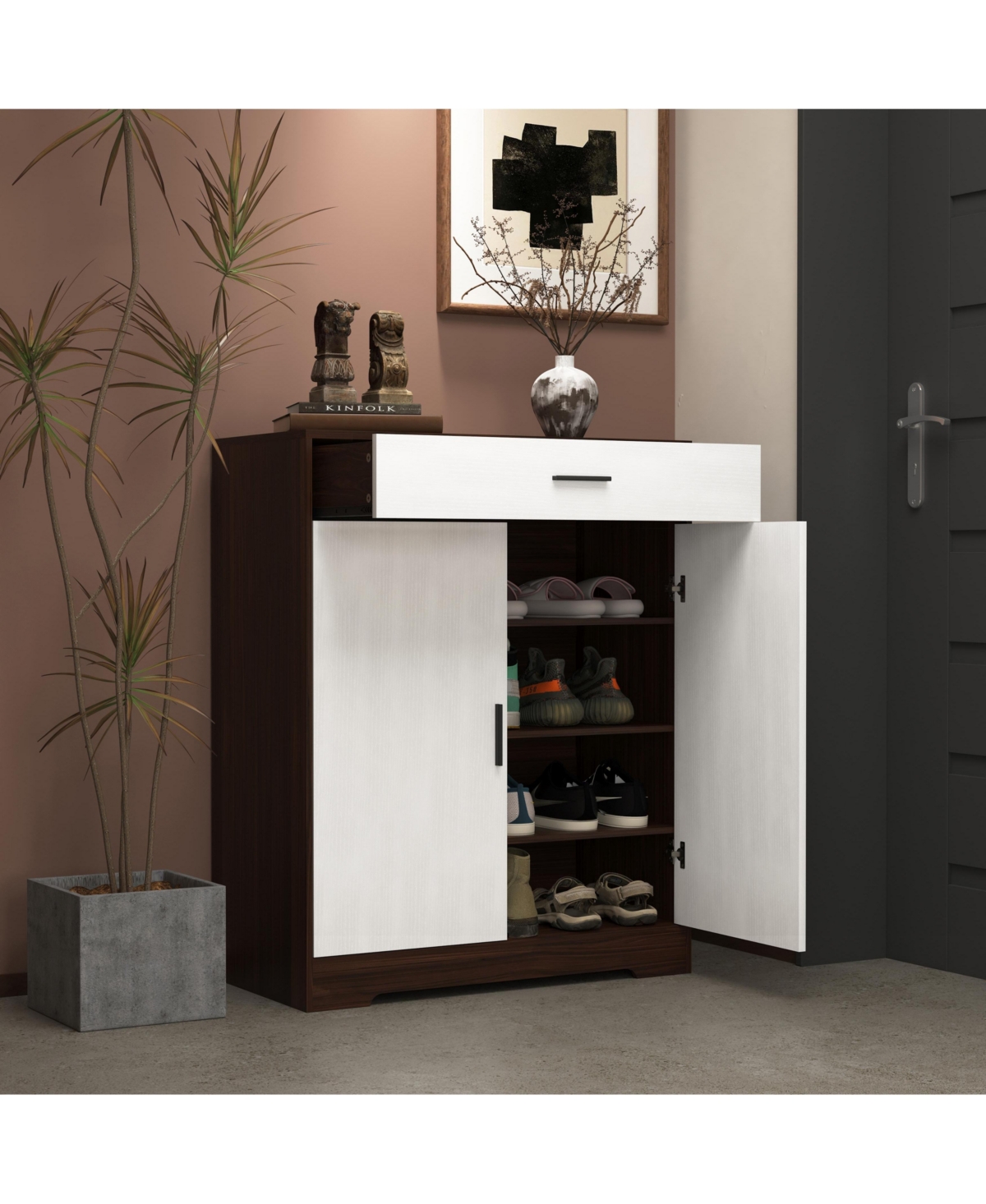 Lovmor Tier Shoe Cabinet with Drawer 4 Layer Storage White