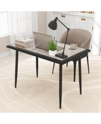 44" Rectangular Kitchen Table with Metal Frame Faux Marble Tabletop Dining Table