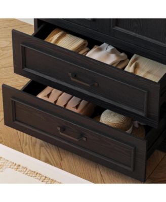 Black Armoire Wardrobe Closet with 2 Doors and 2 Drawers