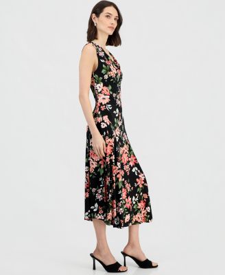 Women's Draped Cowlneck Sleeveless Midi Dress