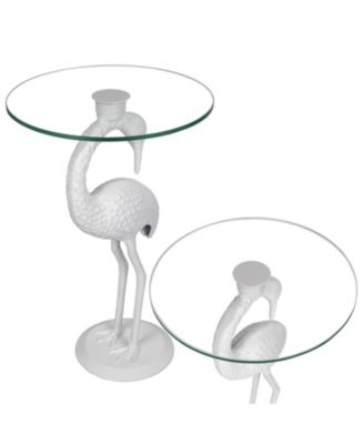 Blanche 25" Classic Mid-Century Glass Top Flamingo End Table
