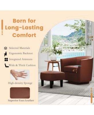 Swivel Barrel Chair with Ottoman Footrest Curved Backrest