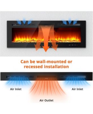 60" 3D Electric Fireplace, Wall Mounted/Recessed, 12 Flame Colors, 900/1800W Heater, Remote Control