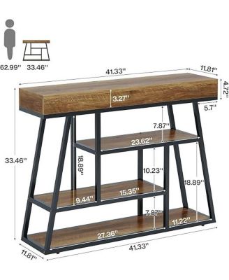 41.3" Entryway Table, Industrial Narrow Console Sofa Table with 4 Tiers Storage Shelves for Entry, Hallway