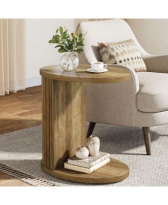 C-Shaped End Table for Couch, 2-Tier Side Table with Storage Shelf, C Table for Sofa