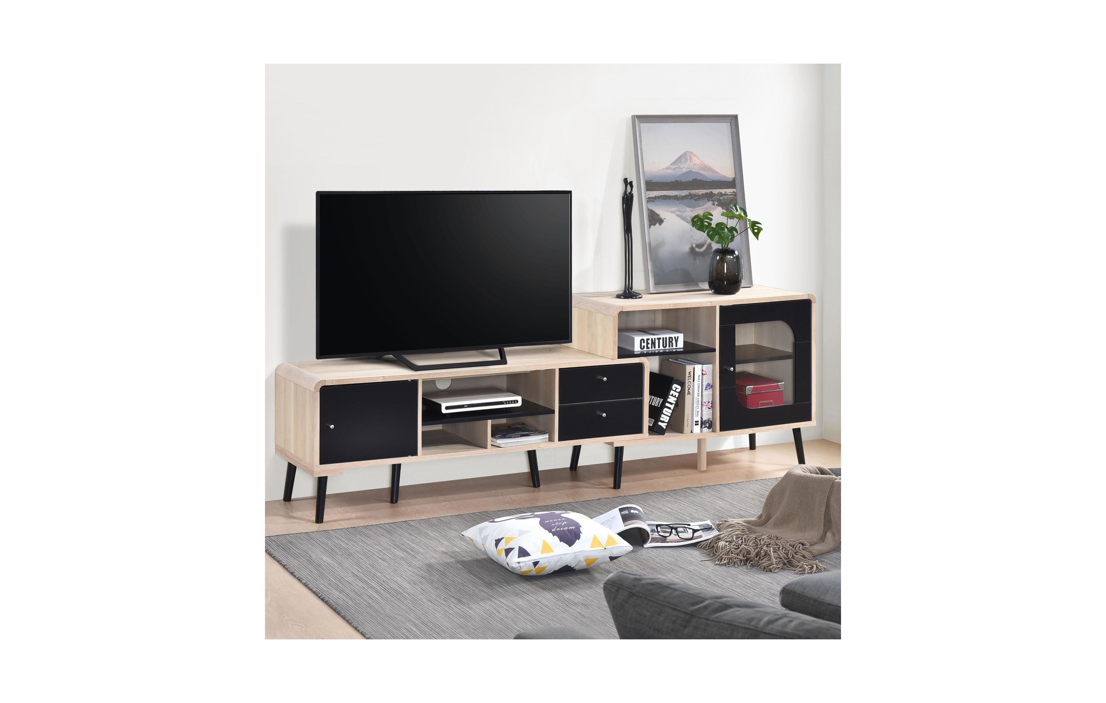 Kings Brand Furniture Nathan 75-Inch Tv Stand, Entertainment Center & Media Console with Drawers, Open & Closed Storage, Oak/Black
