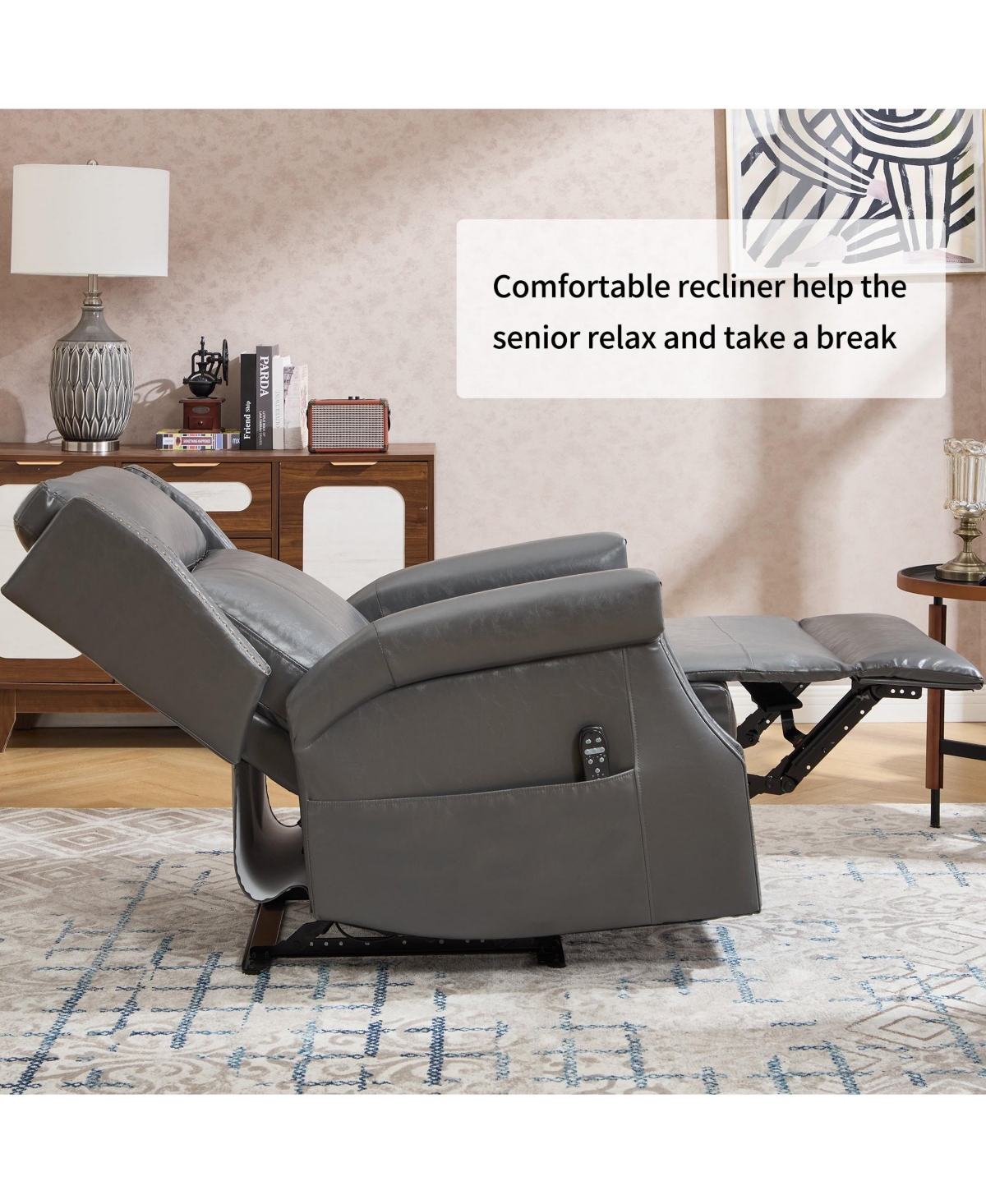 Boyel Living Faux Leather Manual Recliner Chair for Room with 8 Vibrating Nodes and 155-Degree Recline