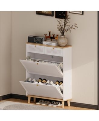 Slim Flip Door Shoe Cabinet 12-20 Pairs MDF Entryway Storage