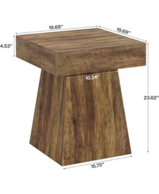 Small End Table, Rustic Square Side Table with Wide Base, Farmhouse Small Nightstand Beside Bed, Next to Armchair, for Living Room, Brown