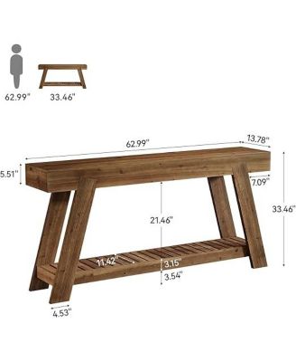 62.9-Inch Solid Wood Console Table for Entryway, Long Narrow Sofa Couch Table with Storage