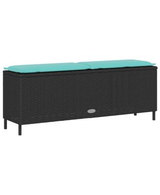 Patio Bench with Cushion Black 43.3"x11.8"x15.9" Poly Rattan