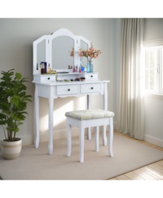 Streamdale Sanlo Wooden Vanity Make Up Table and Stool Set, White