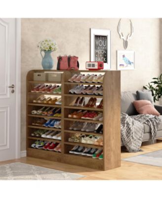 Shoe Rack for Entryway, 8-Tier Tall Shoe Shelf Shoes Storage, Wooden Shoe Storage Cabinet, Wood Color