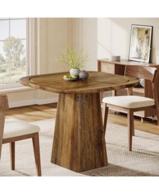 Square Dining Table for 2-4, 31.5" Farmhouse Small Kitchen Table with Heavy-Duty Pedestal Base
