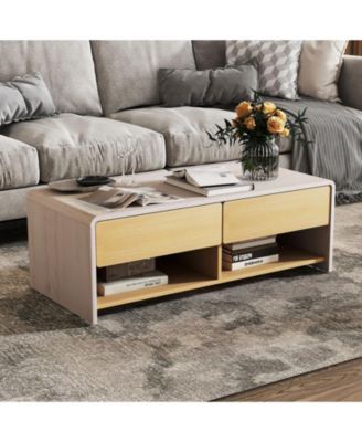 Home Coffee Table w/ 2 Drawers & 2 Storage Shelf Rectangle Table Cocktail Table